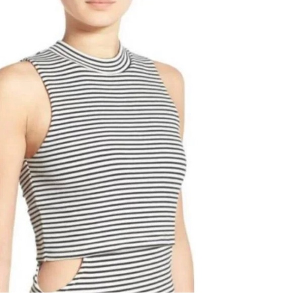 MINKPINK Urban Memories Black White Stripe Cutout Ribbed Bodycon Dress Medium - Picture 3 of 7